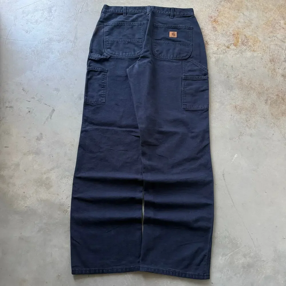 Carhartt Loose Fit Duck Canvas Workwear Utility Navy Carpenter Pants Size 33x34